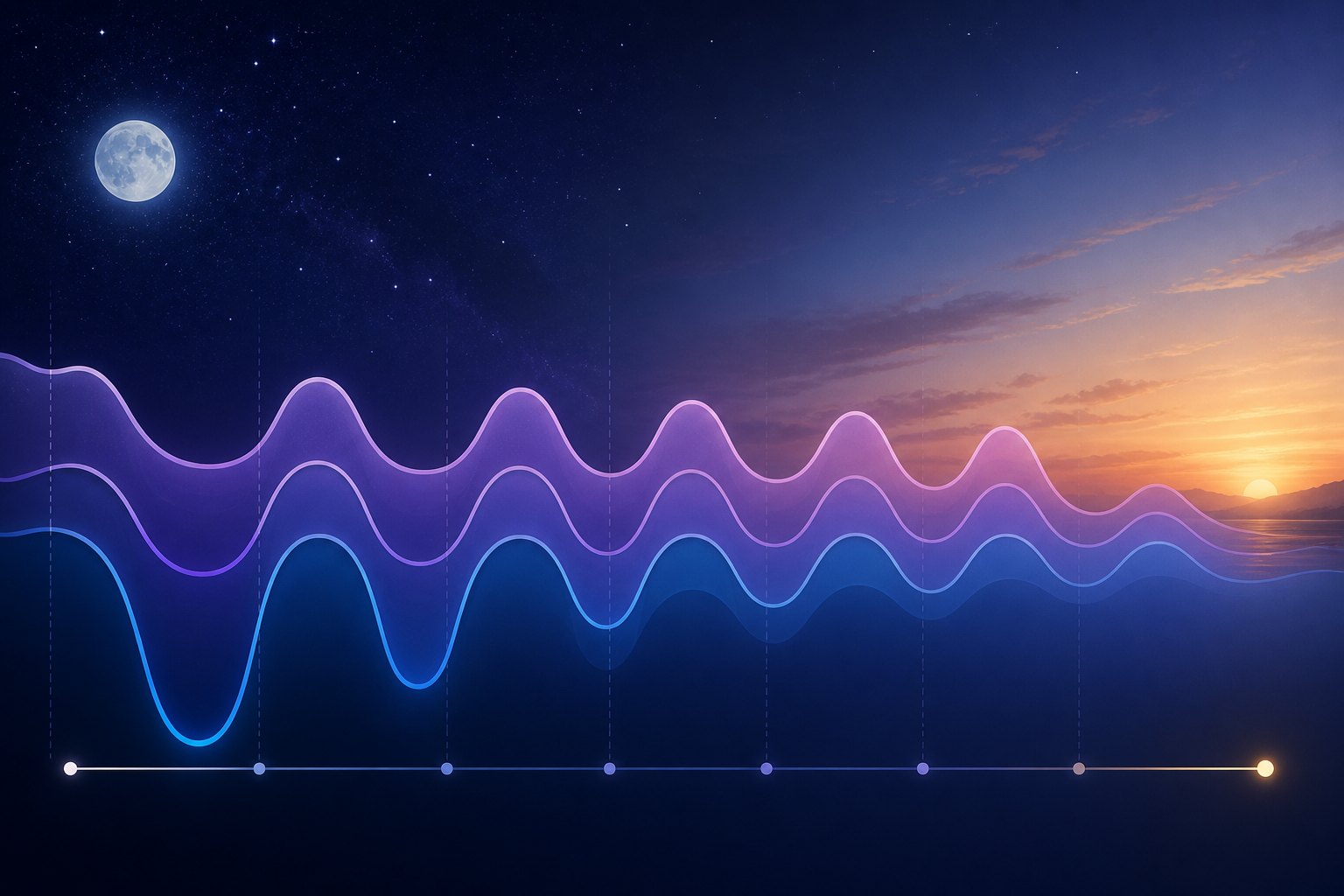 Deep sleep optimization illustration showing slow-wave sleep concentrated earlier across nighttime sleep cycles