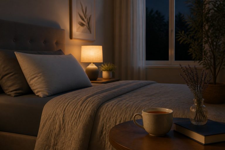 Nighttime routines for better sleep in a calm, dimly lit bedroom