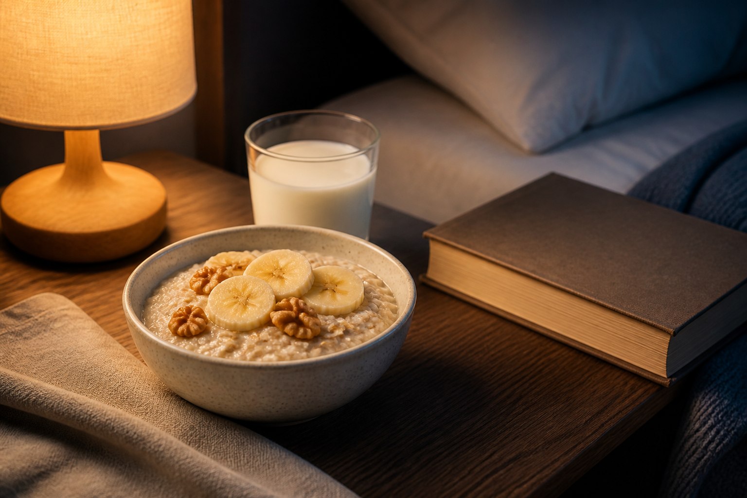 Best foods to eat before bed including oatmeal, banana, walnuts and milk