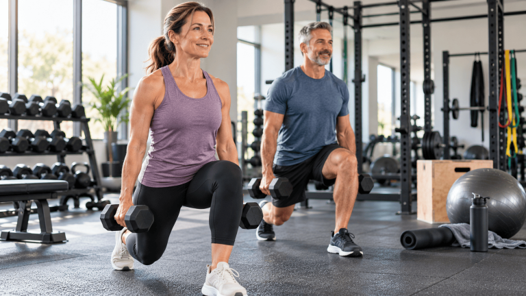 Adult over 40 performing a strength-training exercise
