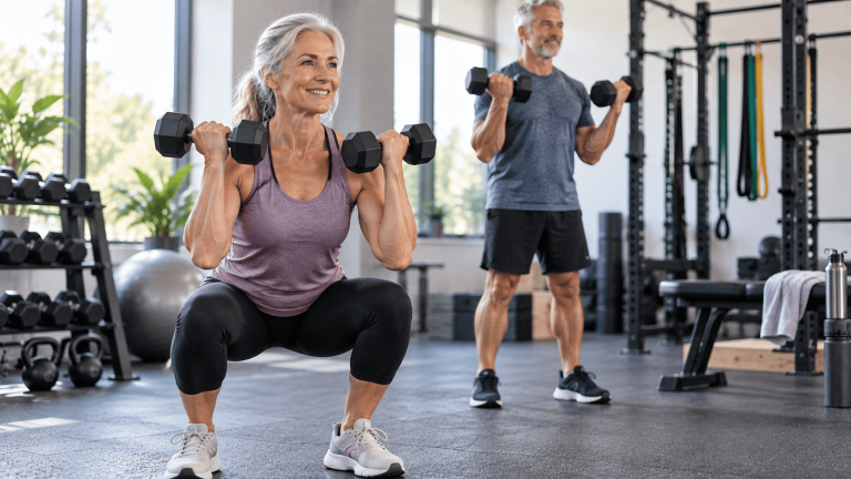 Adult over 50 performing a functional strength exercise