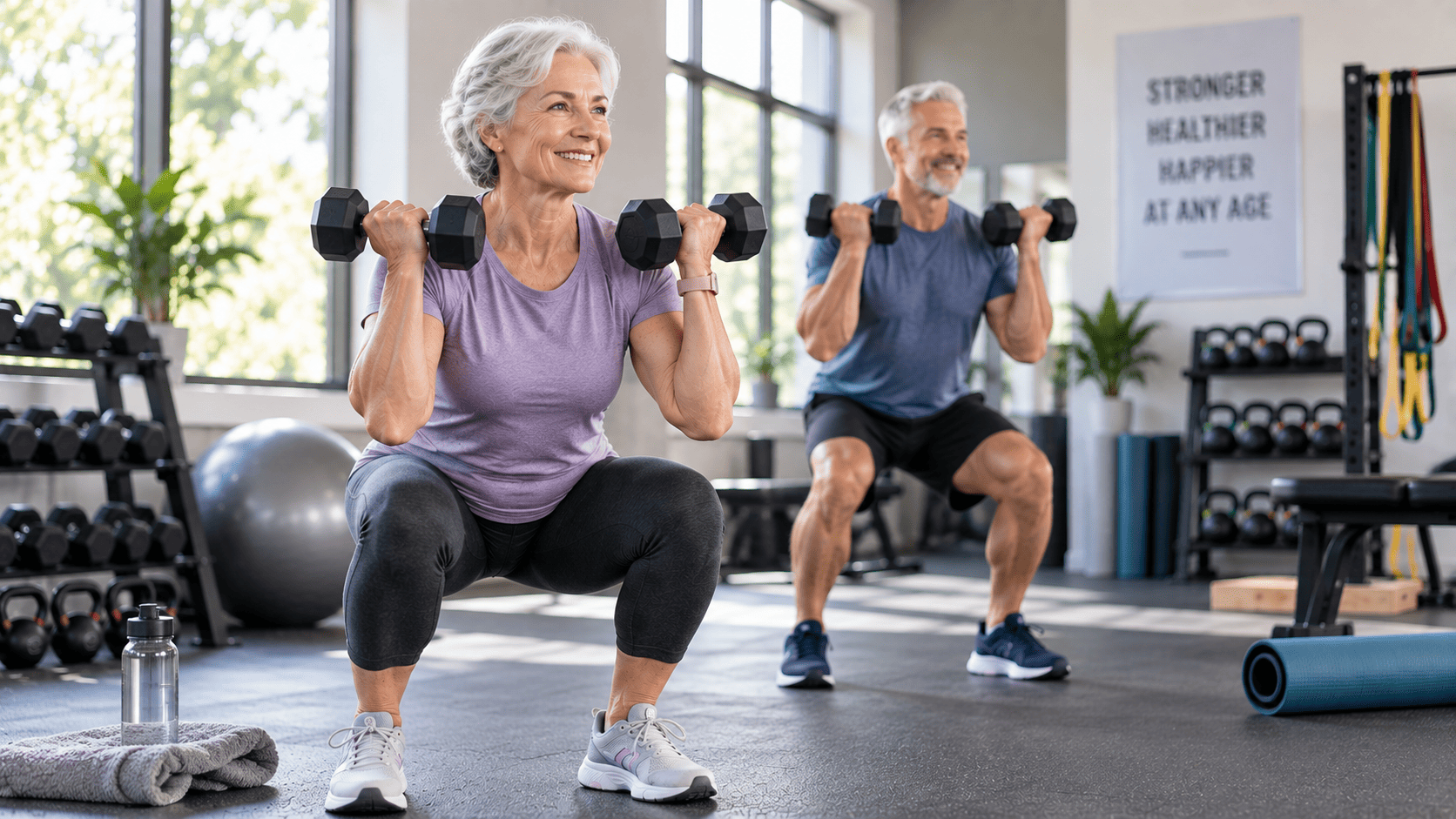Adult over 60 performing a safe strength-training exercise