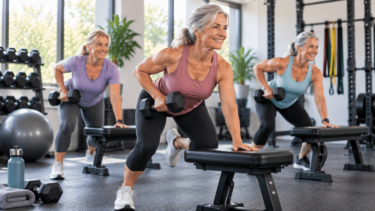 Woman over 50 building strength with resistance exercise