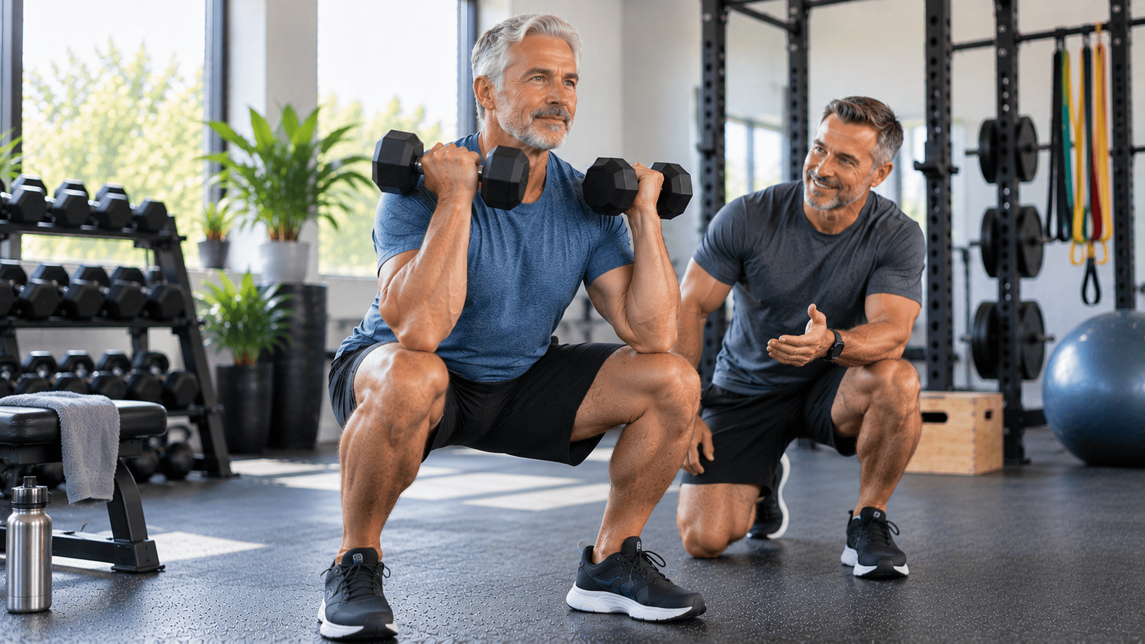 Man over 50 performing a strength-training exercise