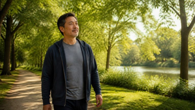 Nature and mental well-being supported by a calm walk through a green park
