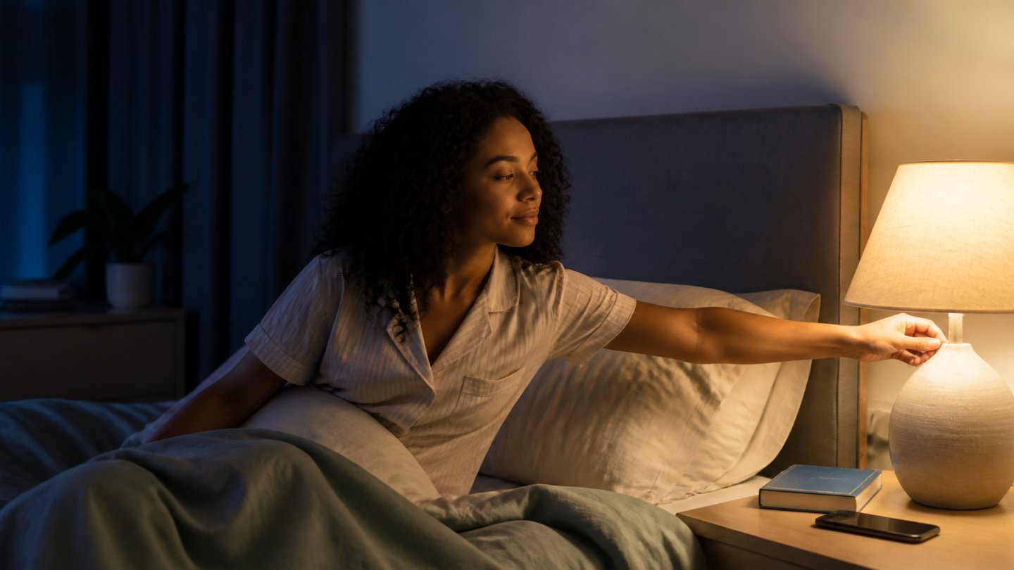 Healthy sleep hygiene habits in a restful bedroom