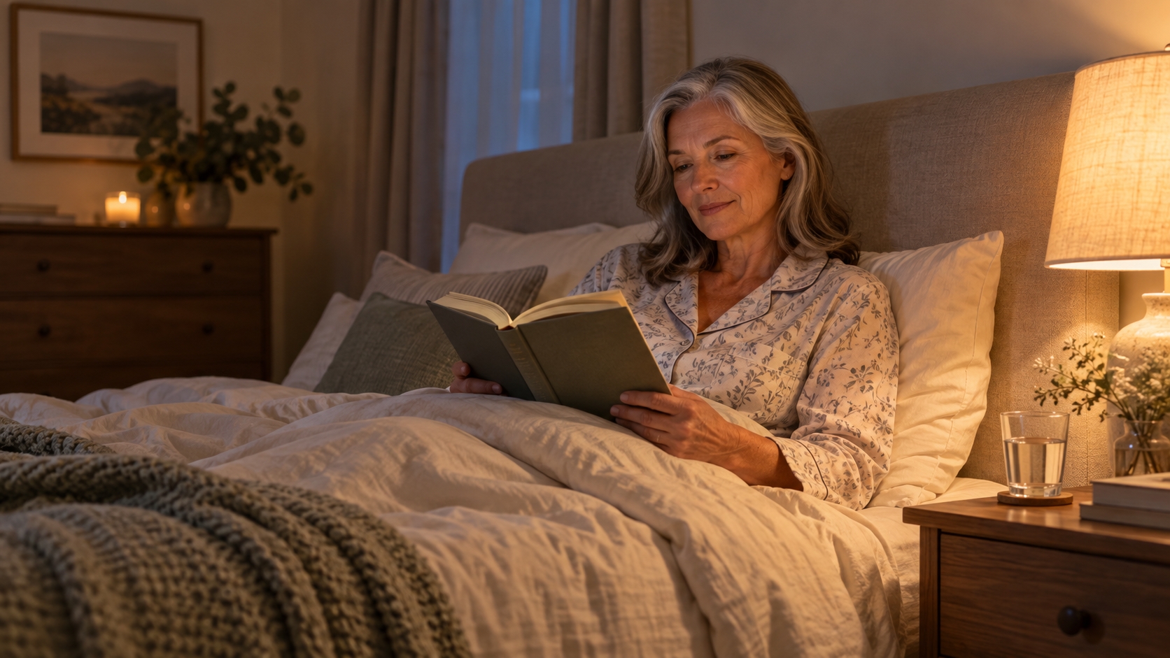 Adult over 50 following a calming nighttime sleep routine