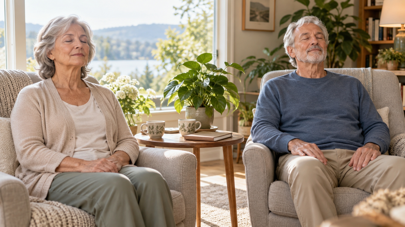 Older adult practicing a calm daily stress-relief routine