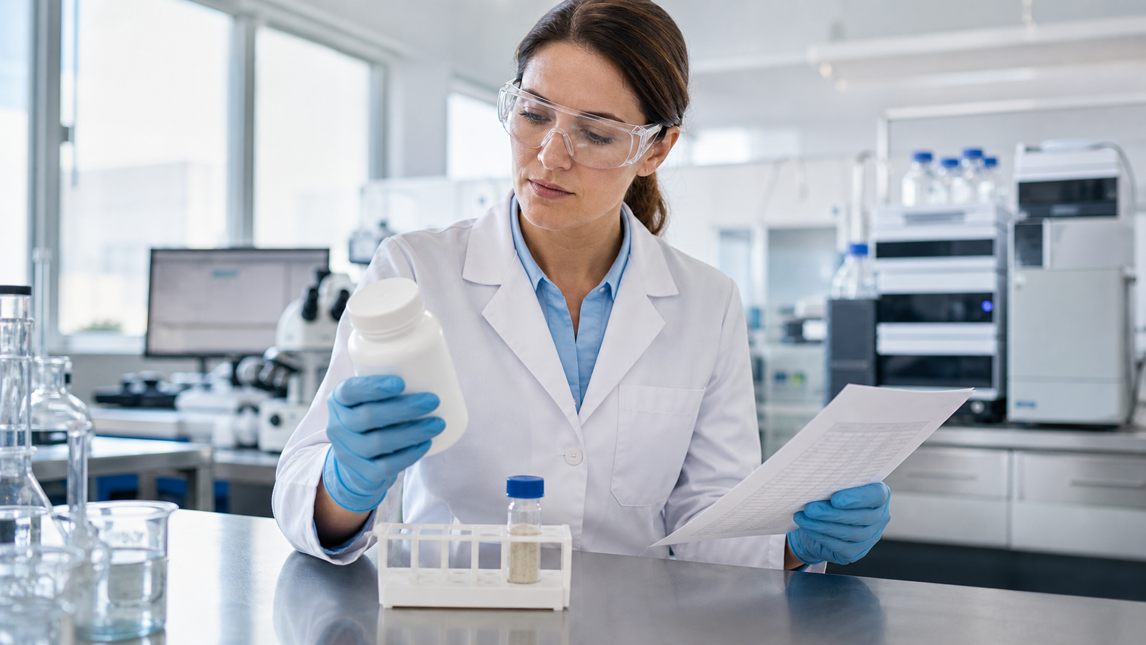 Laboratory scientist performing third-party supplement testing