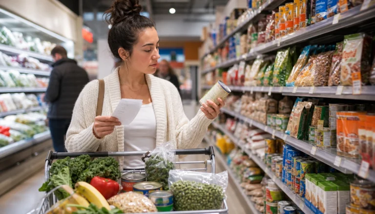 Beginner grocery routine checklist with a section-based grocery list and label reading tips