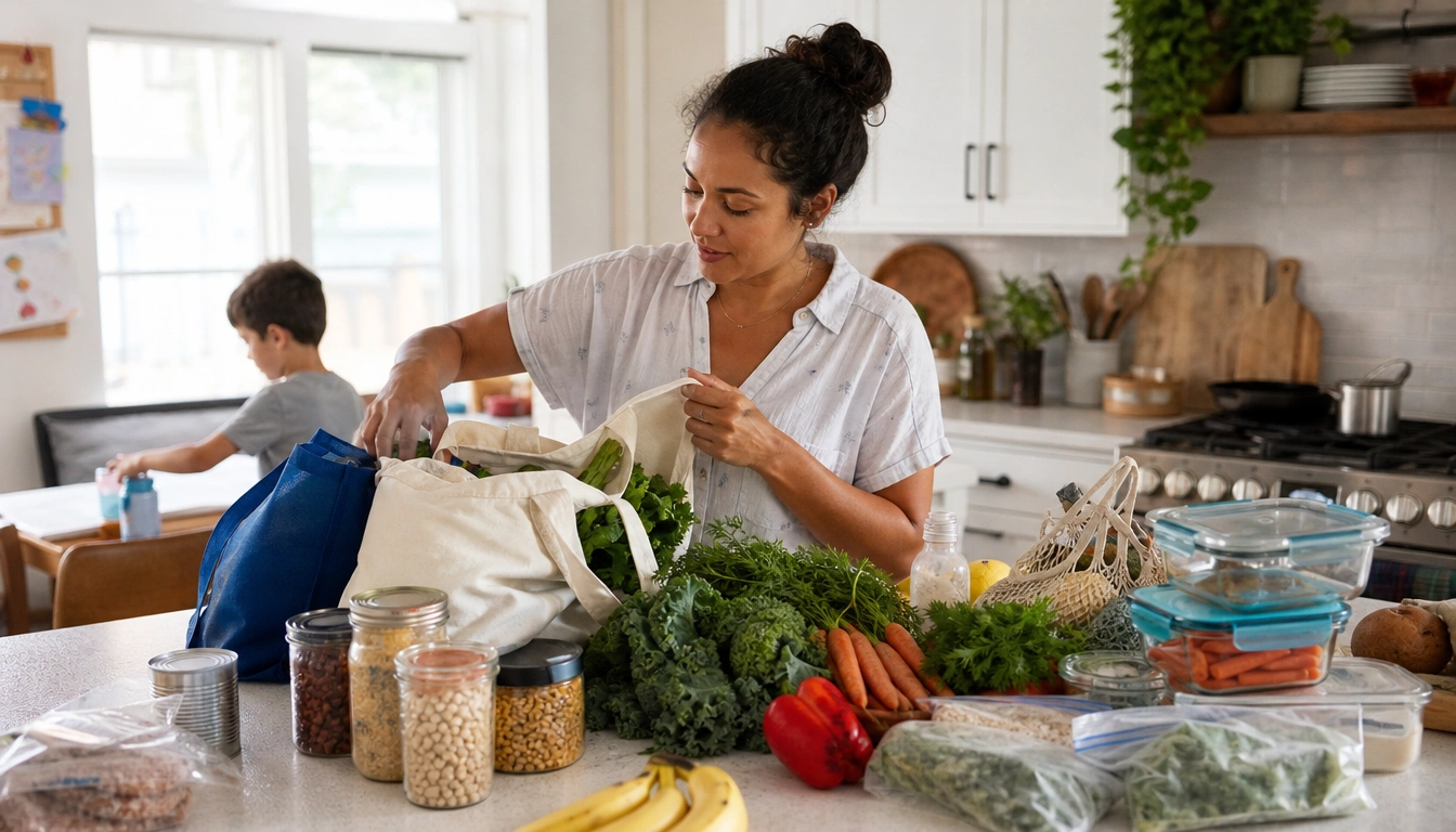 Beginner grocery routine for busy parents with a department-mapped shopping list and fresh produce staples