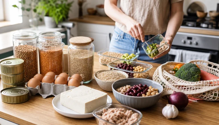 Affordable protein options like beans, lentils, eggs, tofu, and canned fish to stretch your grocery budget.