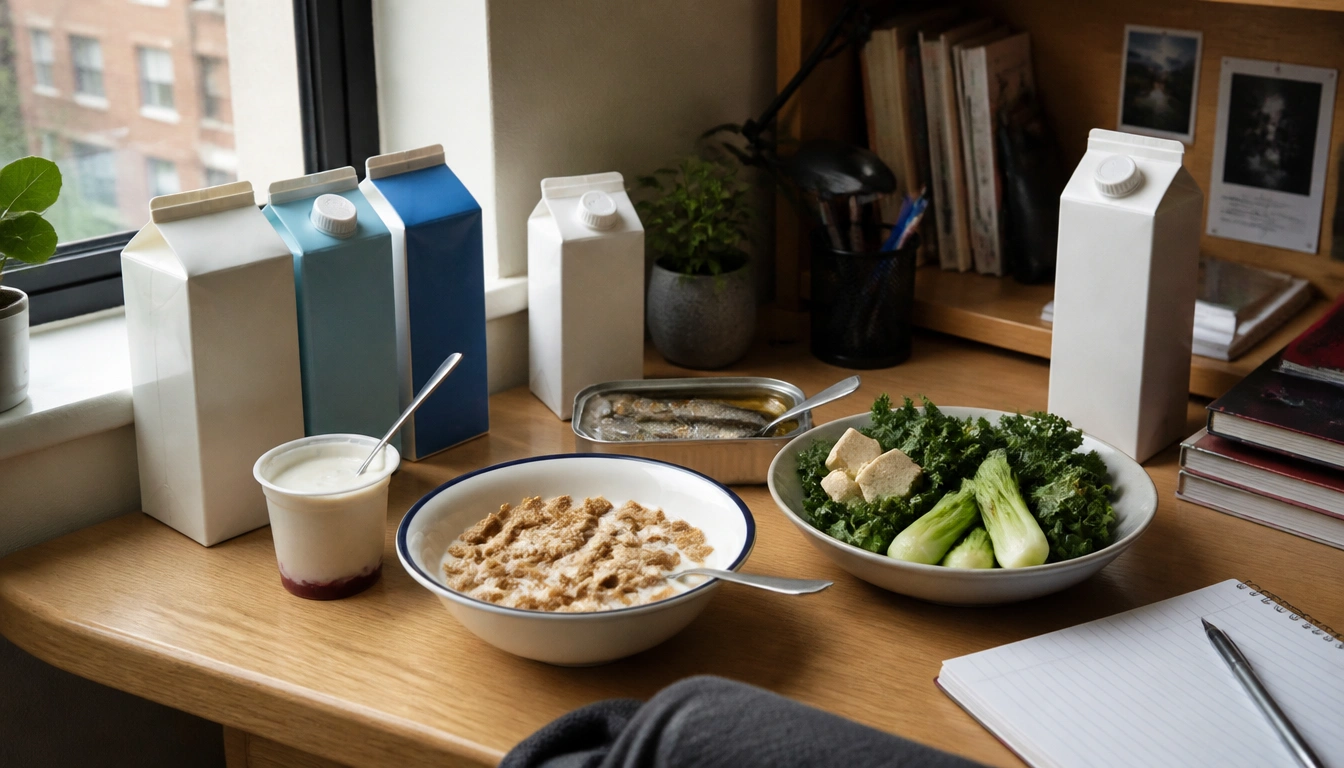 Dorm-friendly calcium-rich foods for college students without supplements: fortified milk, tofu, and canned fish