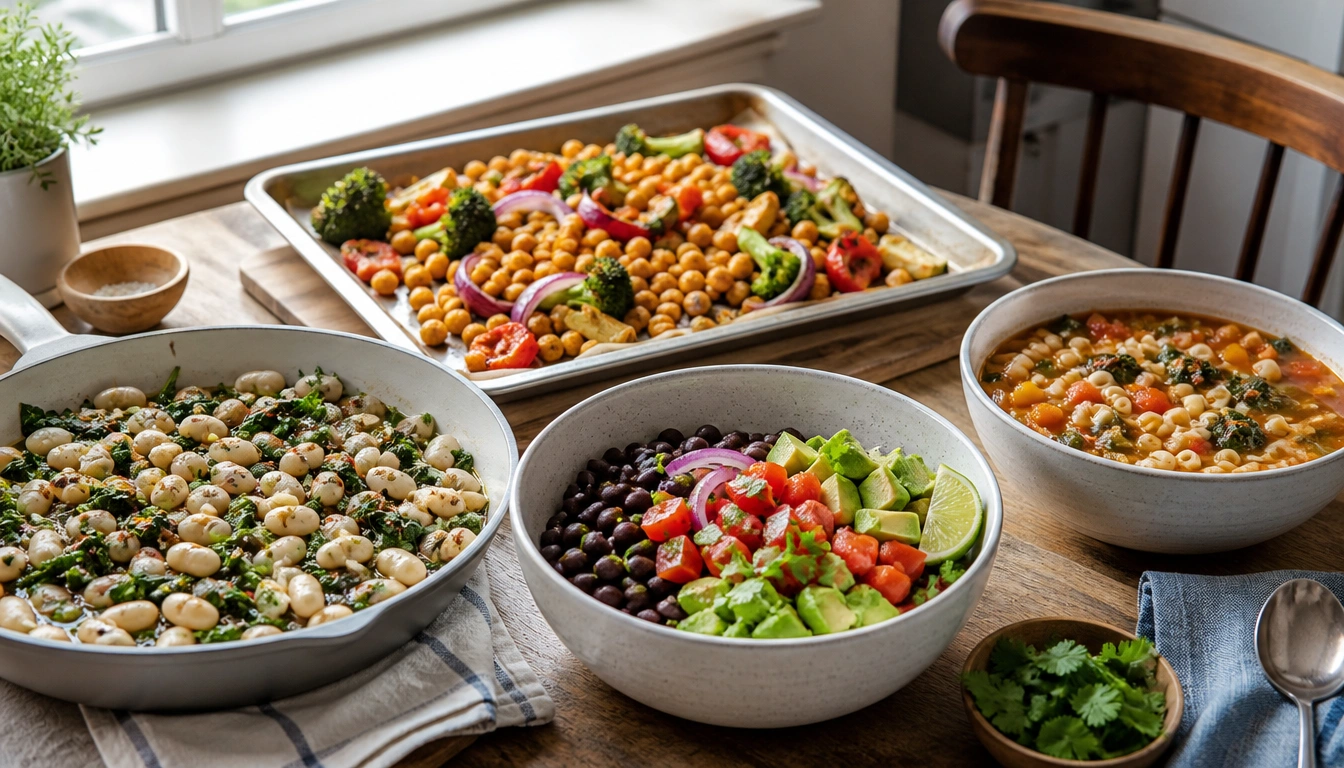 Quick easy bean dinner ideas for adults over 50 featuring sautéed white beans and greens