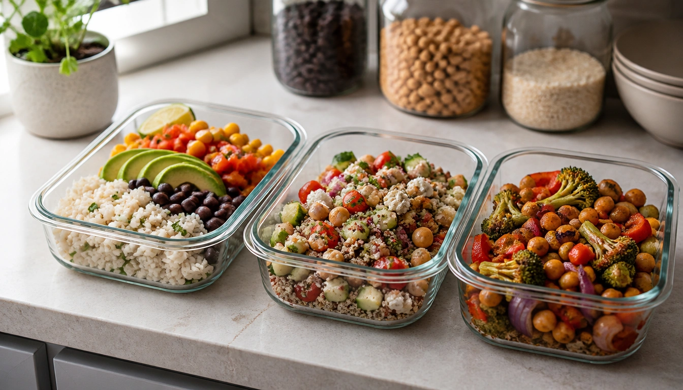 Easy meal-prep bean dinner bowls with rinsed beans, grains, vegetables, and flavorful toppings