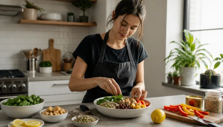 Quick assembly of iron-rich vegetarian meals with beans, tofu, dark greens, and vitamin C sides