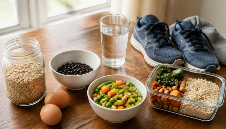 Low-cost daily routine tips for steadier energy: water, balanced meals, sleep consistency, walking, and pacing