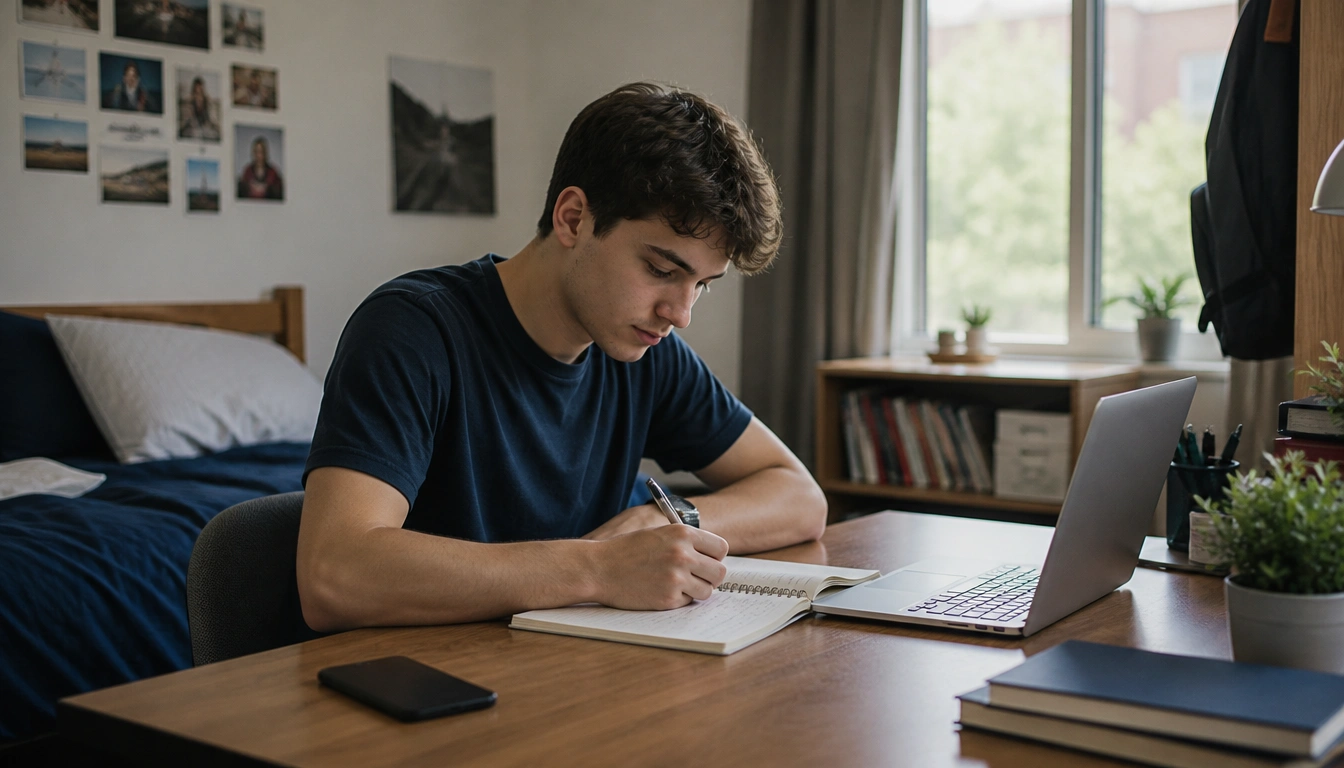 College student using phone settings to create healthier notification boundaries for study and sleep