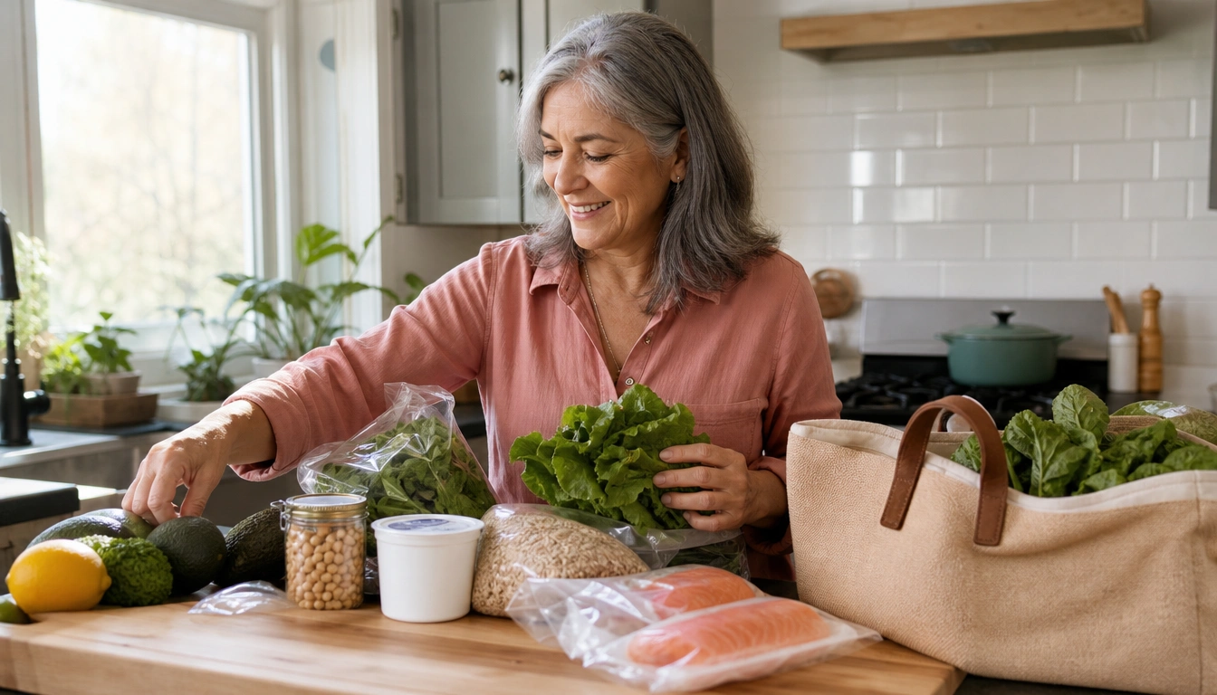 A simple grocery list guide with nutrient-dense foods for adults over 50 to reduce waste and support protein and fiber
