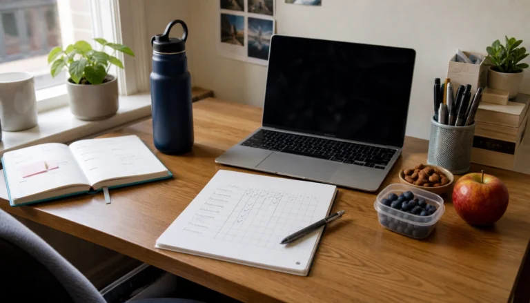 Simple checklist-style habit tracker for college students to support sleep, food, movement, and stress reset