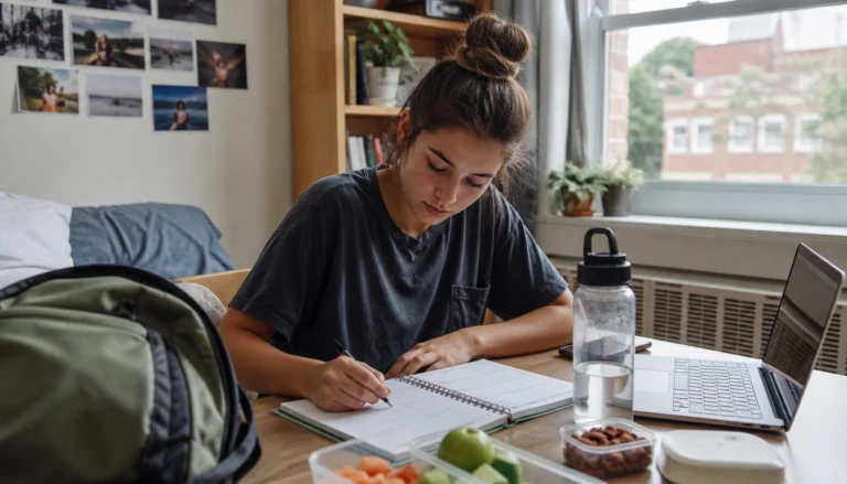 Healthy routine checklist for college students: sleep, meals, movement, weekly planning, and wind-down before bed