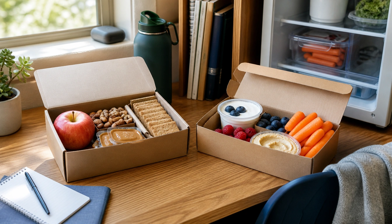 Healthy snack box ideas for college students: fiber-rich carbs paired with protein or healthy fats for dorm life