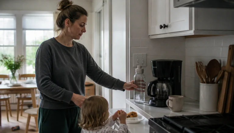 Busy parent using a simple routine to build one healthy habit despite a hectic day