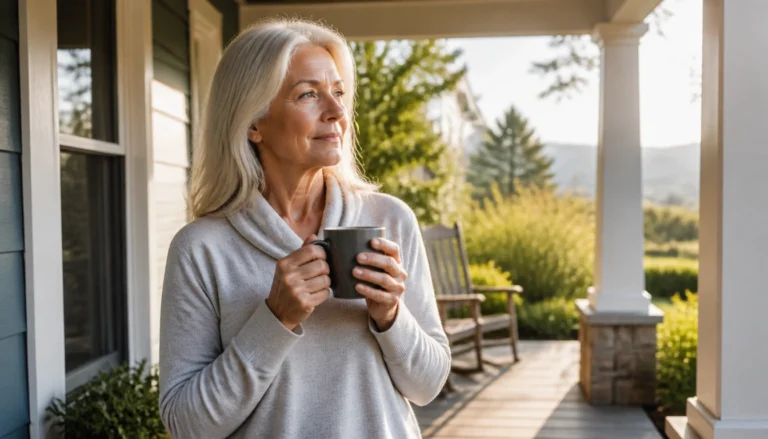 Adult over 50 getting morning daylight outdoors as part of a simple light routine for sleep timing