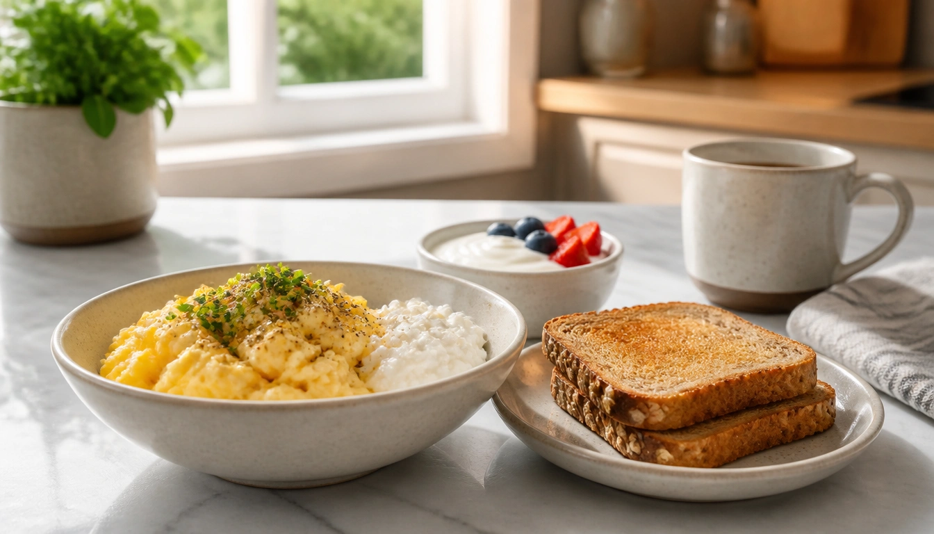 Quick egg breakfast ideas for adults over 50 with protein-boosting add-ins like Greek yogurt and cottage cheese