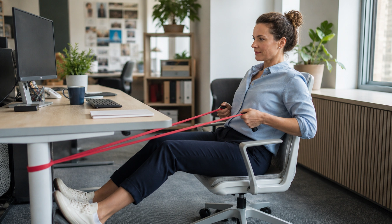 Resistance band starter routine for busy office workers with five desk-friendly strength exercises