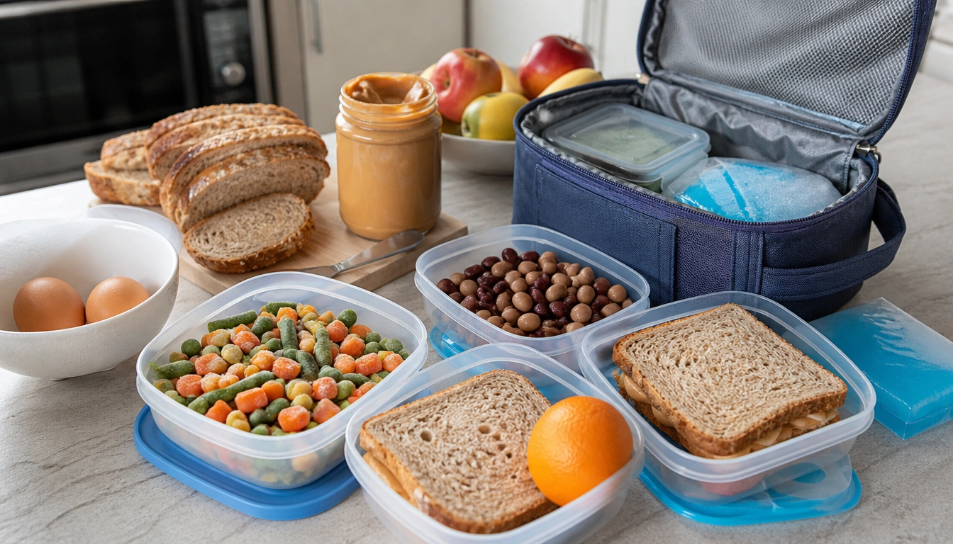 Weekly meal prep routine for packing budget-friendly lunches with MyPlate-style balanced containers