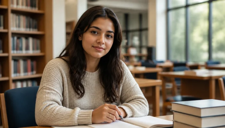 Student doing simple breathing exercises to calm stress before studying or an exam