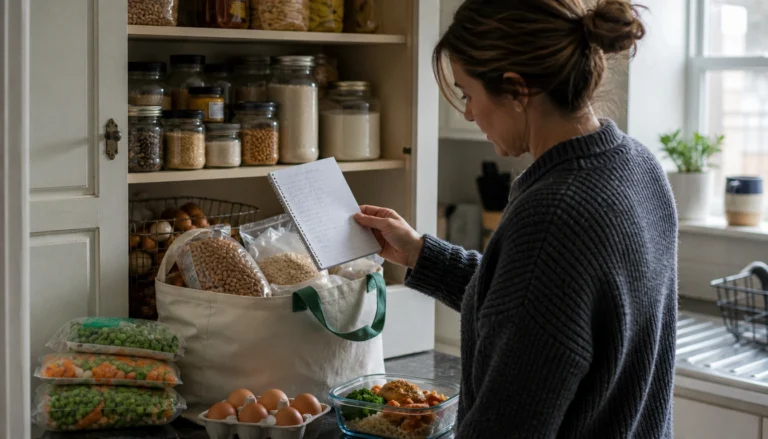 Simple grocery budgeting routine steps: plan meals, shop a list, compare unit prices, and reduce food waste for savings.