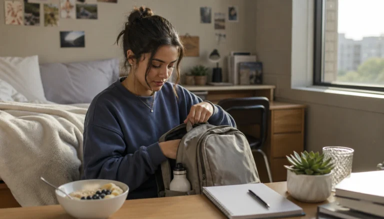 College student building better daily habits with sleep, food, and short movement routines