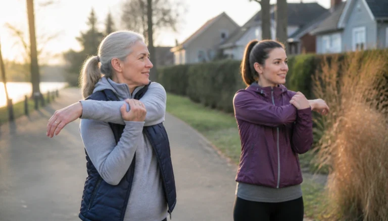 Beginner-friendly walking warm-up routine with gentle mobility and easy walking steps before brisk walking